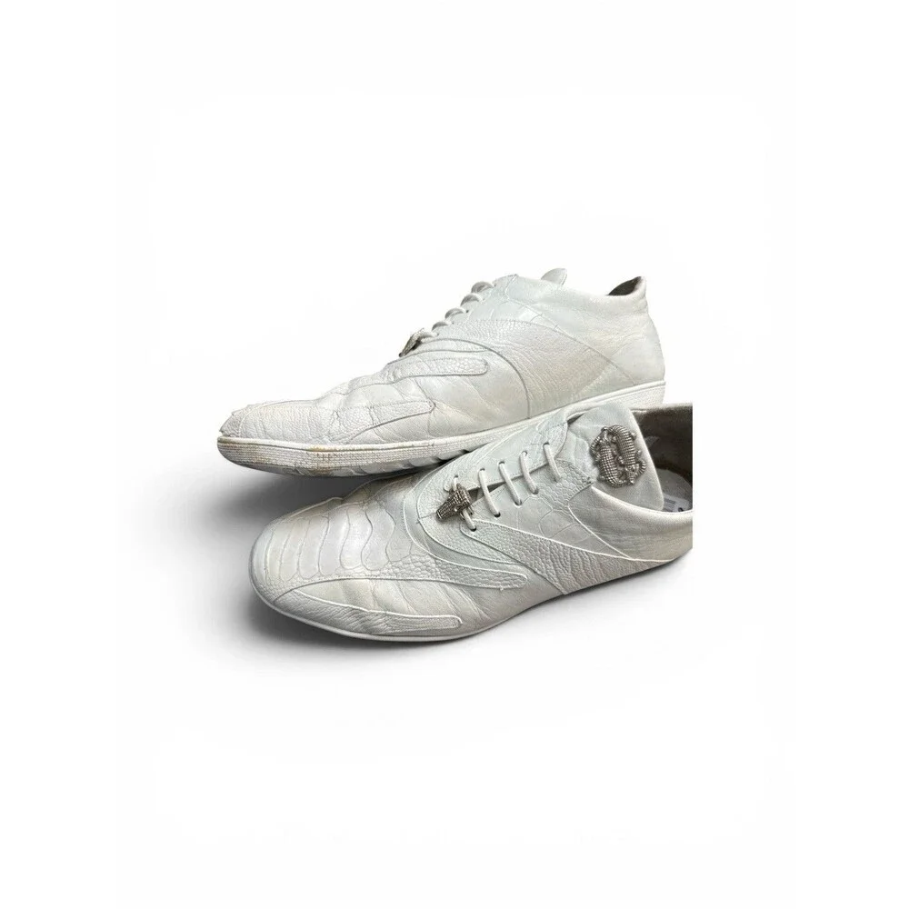 Belvedere Shoe Bene Ostrich and Soft Calf Sneakers White 2010 Men’s Size 12